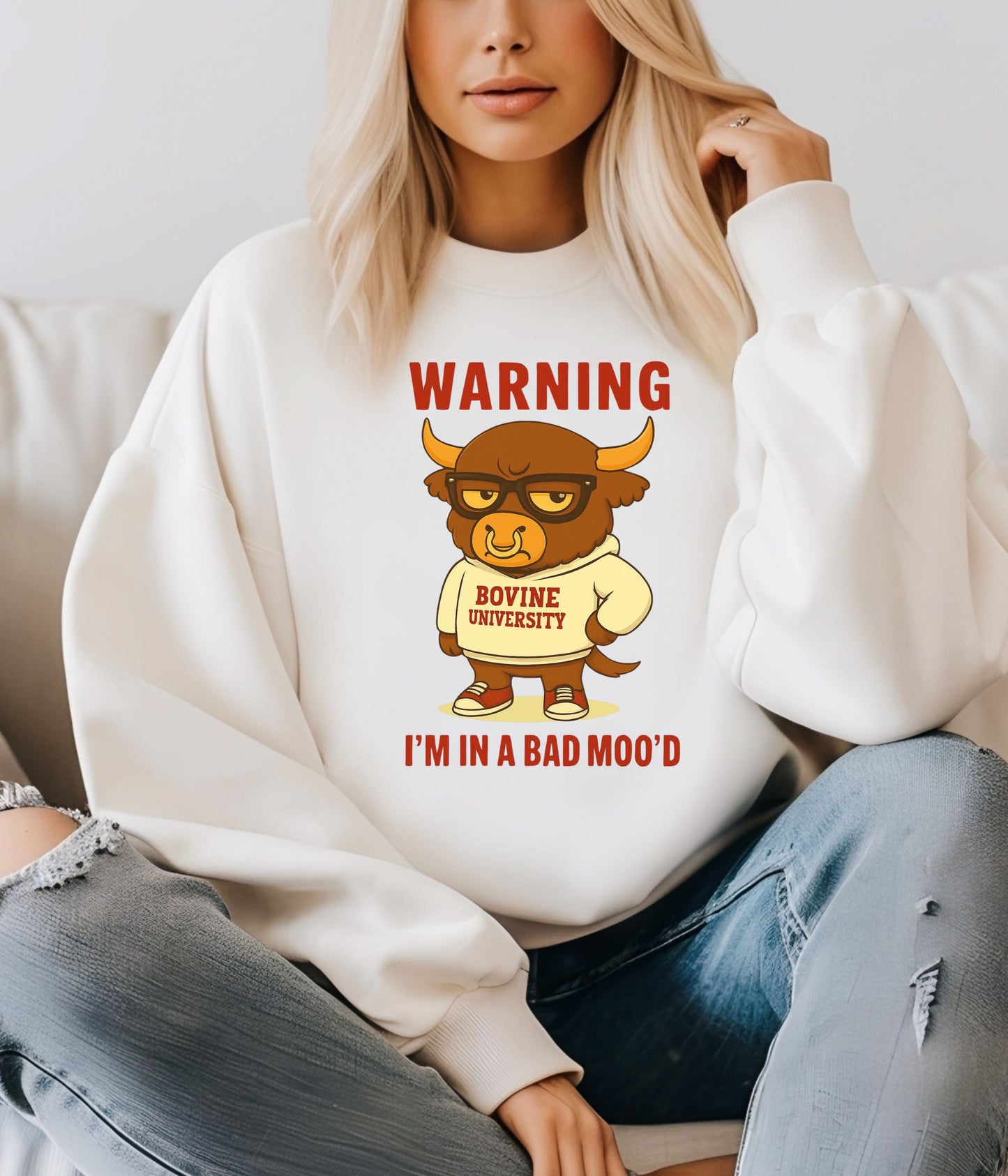 Warning I’m in a Bad Moo’d Funny Bull Crewneck Sweatshirt