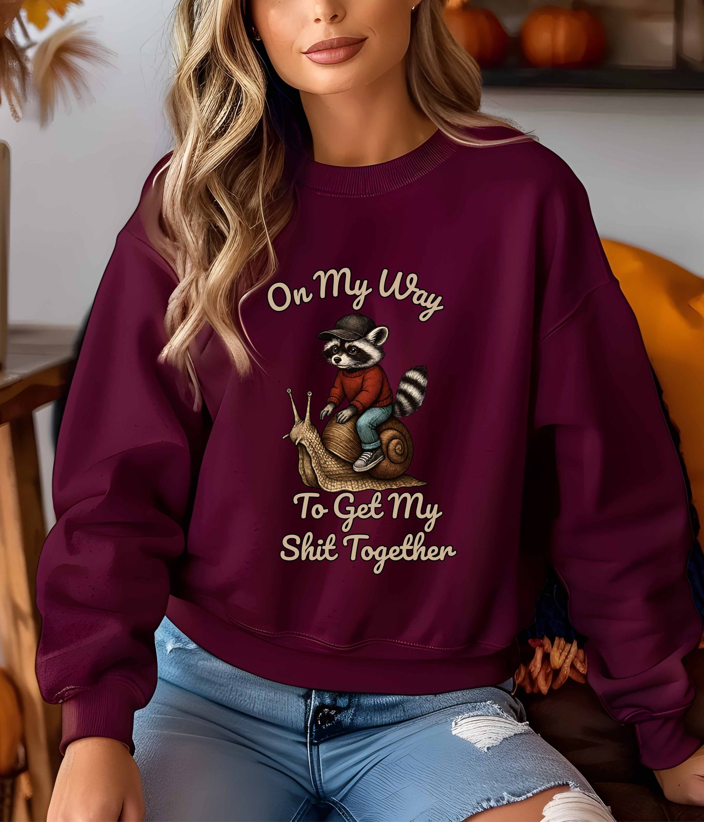 Motivational Funny Raccoon Sweatshirt Gildan 18000