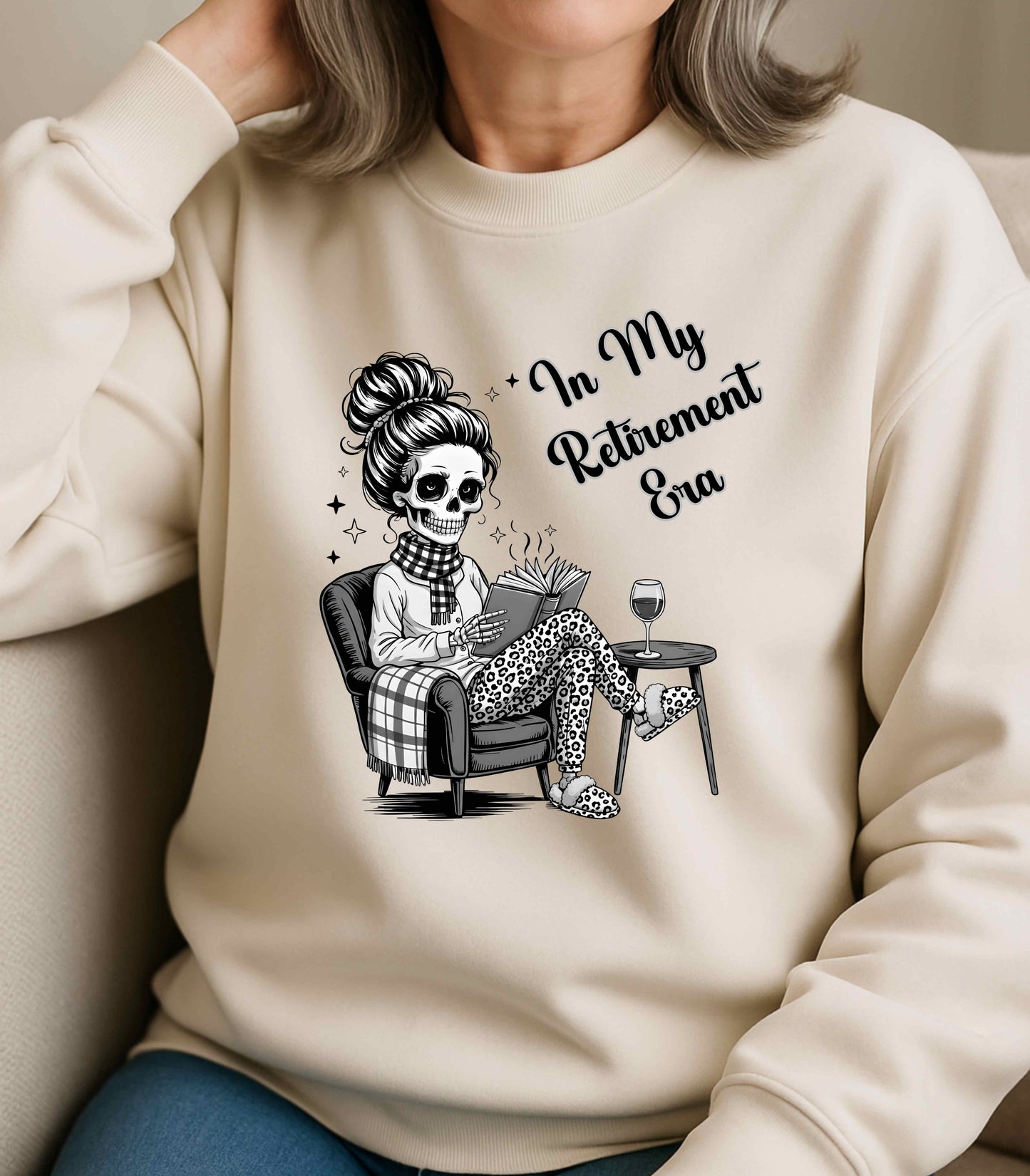 In My Retirement Era Skeleton Graphic Sweatshirt – Cozy Funny Pink Crewneck
