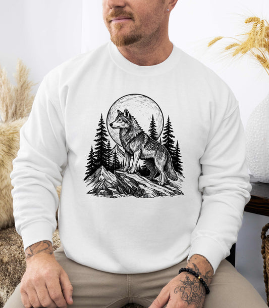 Majestic Wolf Under Moon Sweatshirt – Wilderness Graphic Crewneck
