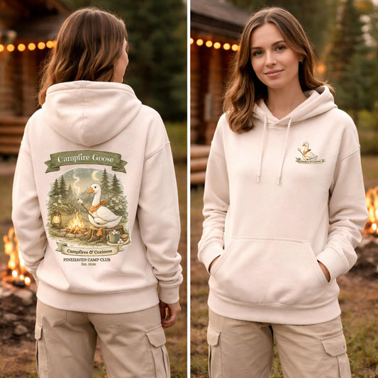 Campfire Goose Hoodie, Cottage core Nature Hoodie, Funny Goose Campfire Design, Outdoor Camp Club Hoodie, Pinehaven Cozy Club
