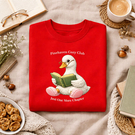 Pinehaven Cozy Club Goose Reading Crewneck, Just One More Chapter Crewneck Sweatshirt