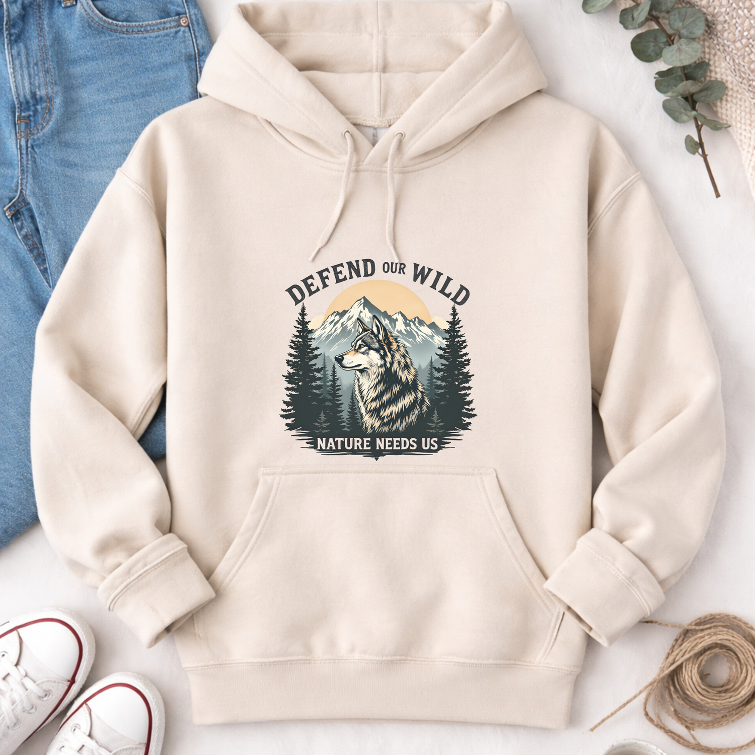 Soft pullover hoodie in heather grey with front pocket and drawstring