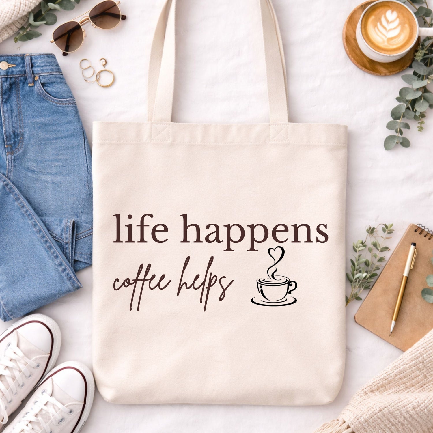 Reusable canvas tote bag with eco-friendly printed design