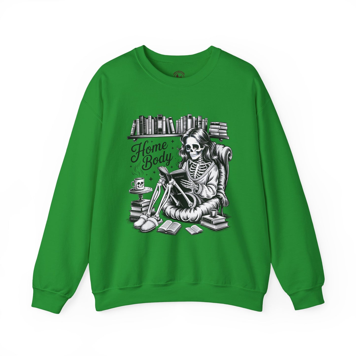 Home Body Crewneck Sweatshirt | Cozy Skeleton Reading Book Lover Unisex