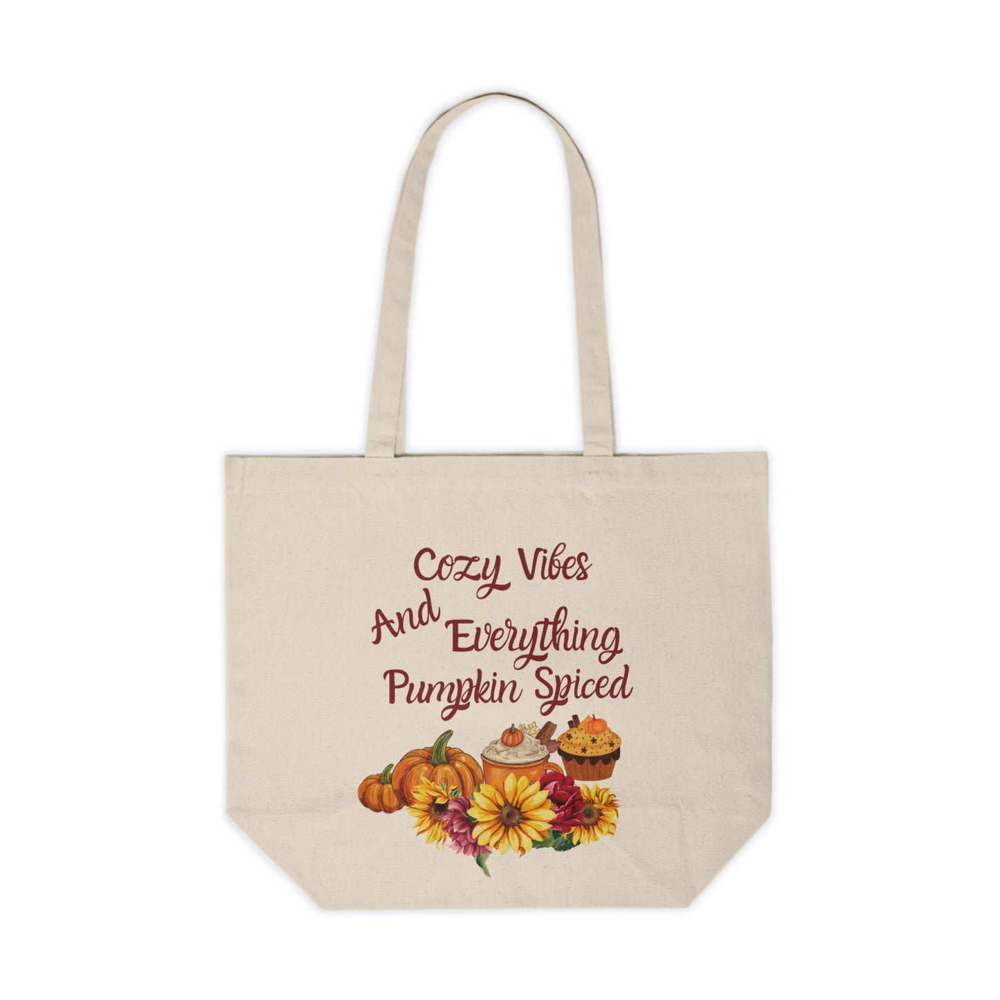 Cozy Vibes and Everything Pumpkin Spiced Tote Bag – Fall Autumn Reusable Canvas Bag.