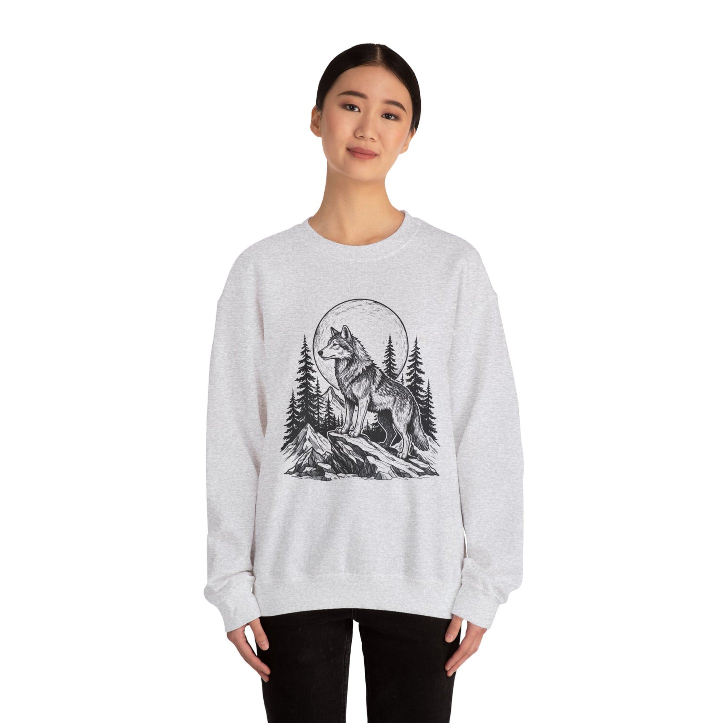 Majestic Wolf Under Moon Sweatshirt – Wilderness Graphic Crewneck