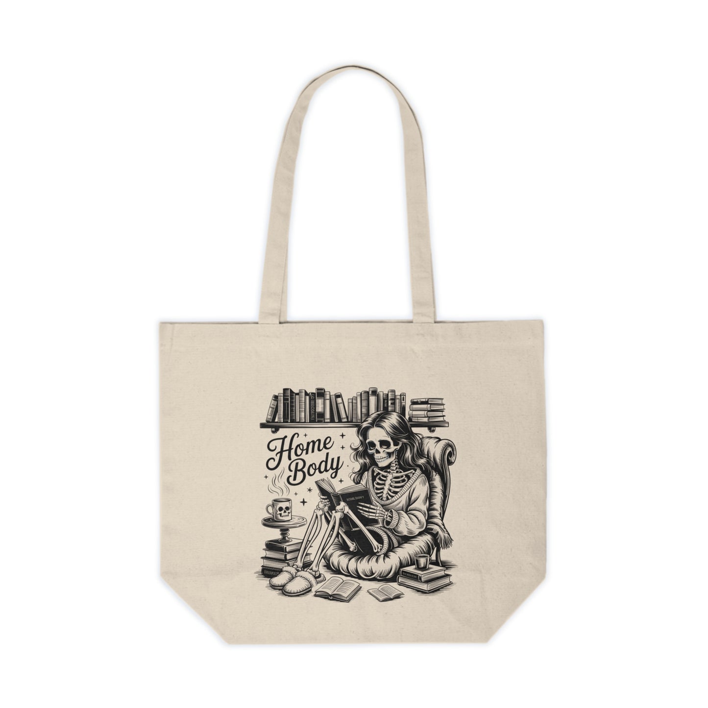 Home Body Tote Bag | Skeleton Reading Book Lover Canvas Tote