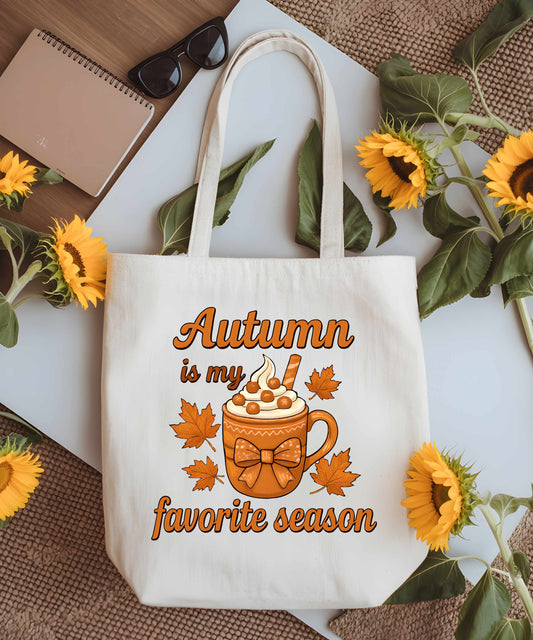 Autumn Is My Favorite Season Tote Bag – Fall Coffee Lover Canvas Bag