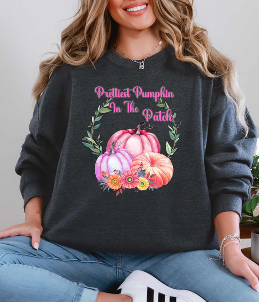 Prettiest Pumpkin In The Patch Fall Inspired Crew Neck