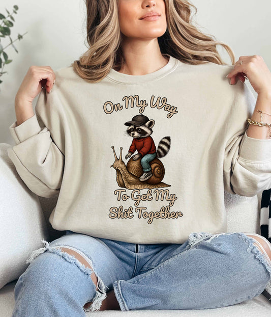 Motivational Funny Raccoon riding a snail Sweatshirt