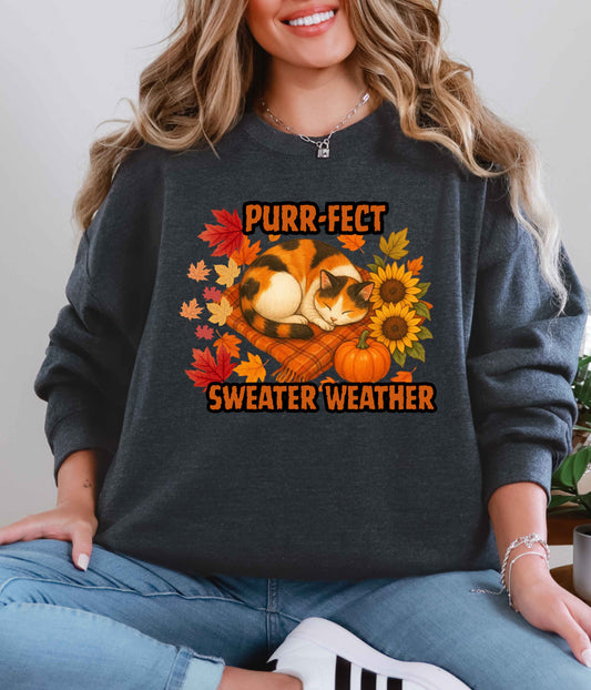 Purr-Fect Sweater Weather Sweatshirt Cute Fall Crewneck
