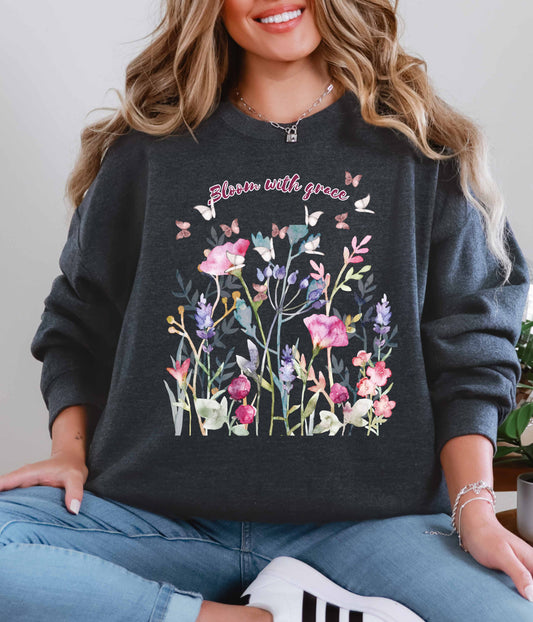 Bloom with Grace Floral  Crewneck Sweater