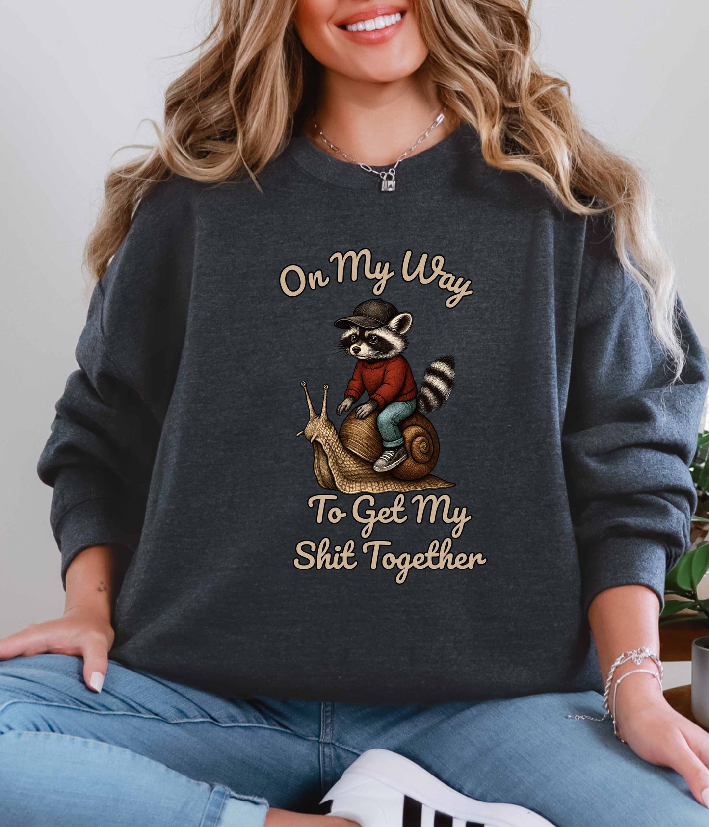 Motivational Funny Raccoon Sweatshirt Gildan 18000