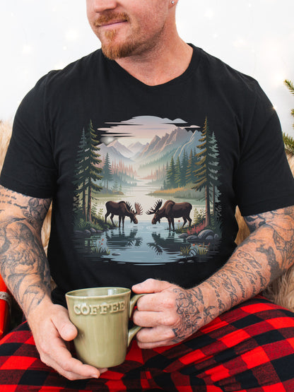 Men's Unisex Outdoor Wilderness T-Shirt With Moose