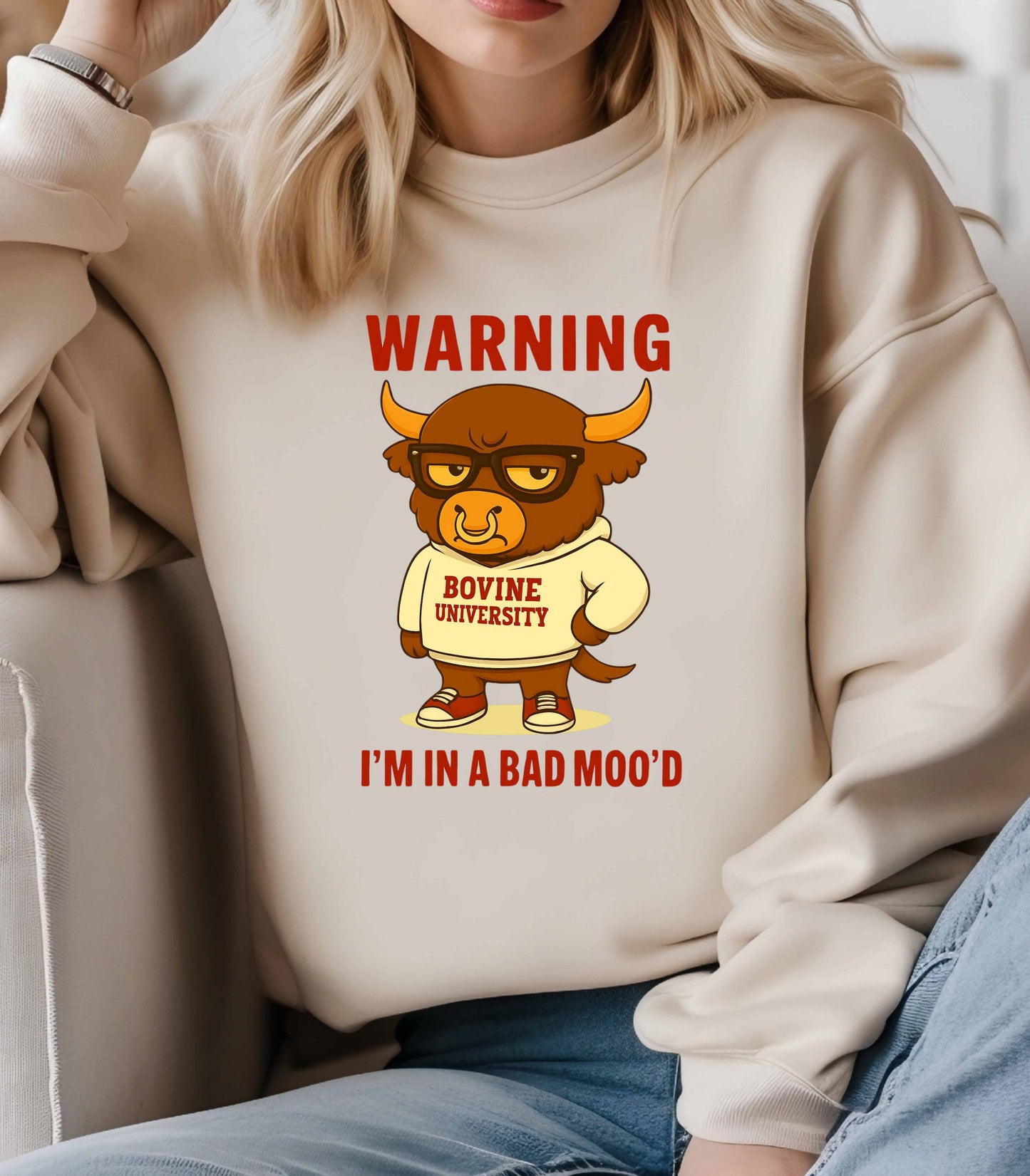 Warning I’m in a Bad Moo’d Funny Bull Crewneck Sweatshirt
