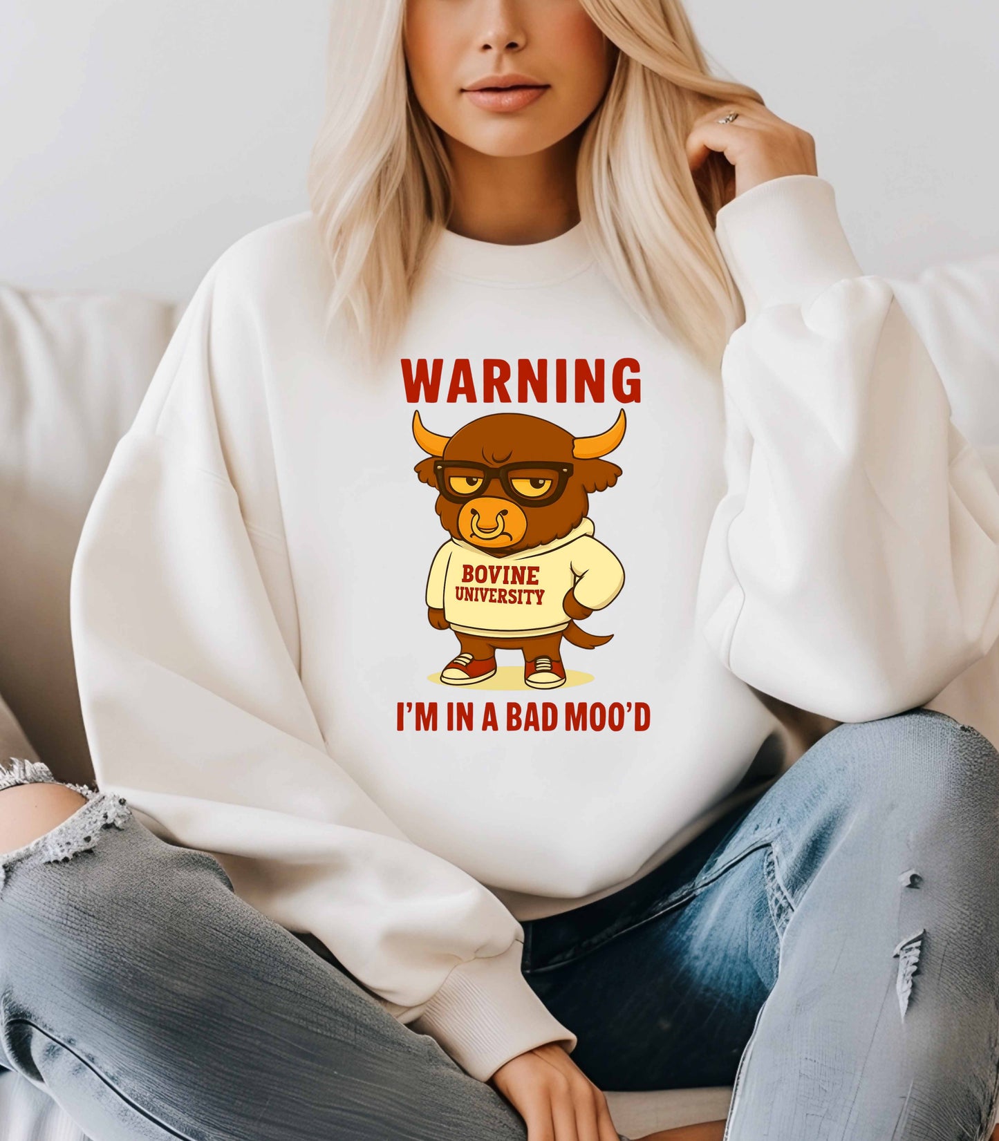 Warning I’m in a Bad Moo’d Funny Bull Crewneck Sweatshirt