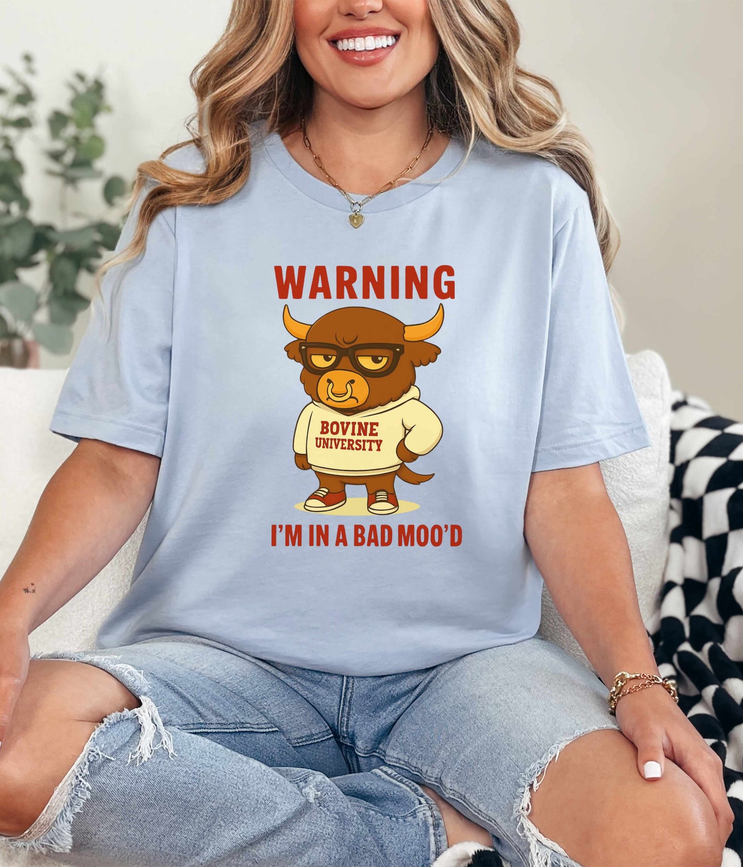 Warning I’m in a Bad Moo’d Funny Cow Graphic T-Shirt