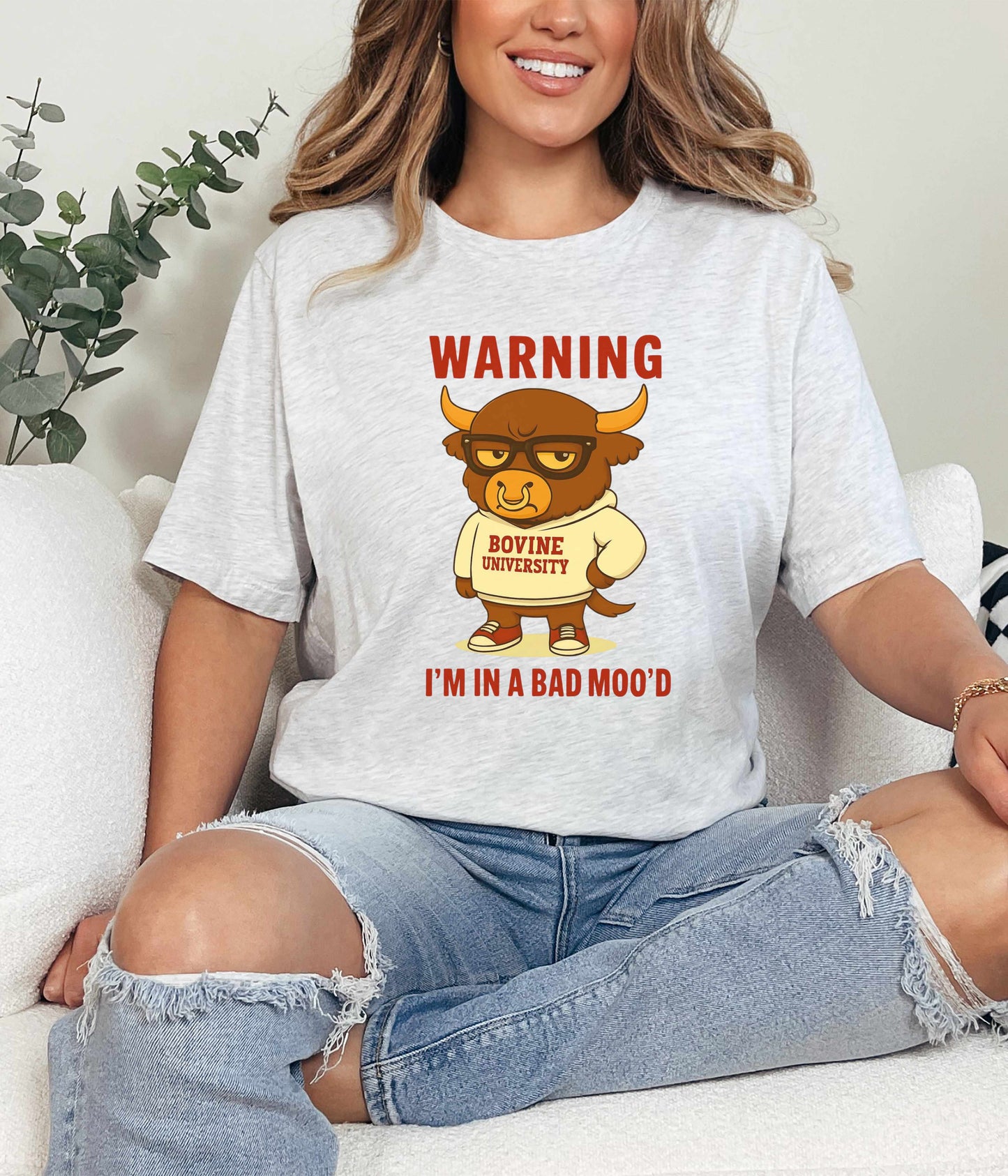 Warning I’m in a Bad Moo’d Funny Cow Graphic T-Shirt
