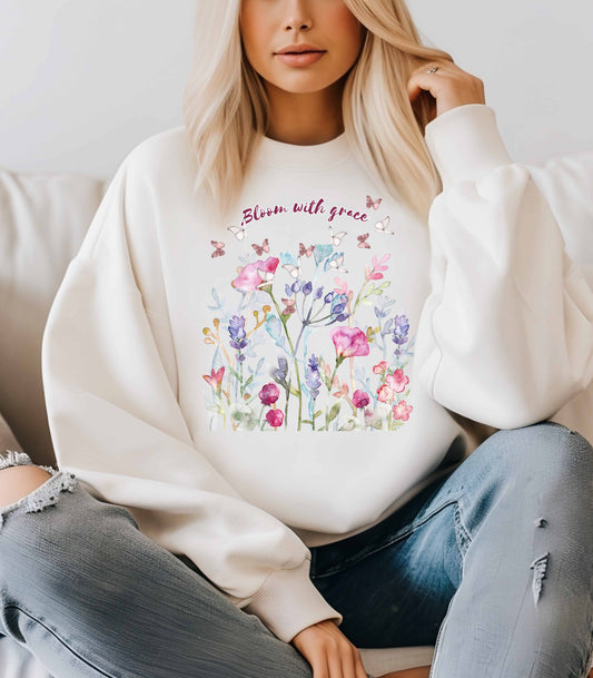 Bloom with Grace Floral  Crewneck Sweater