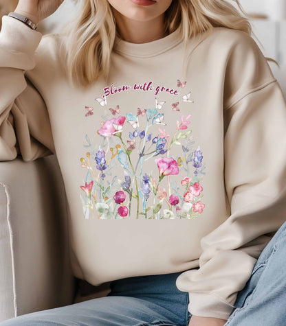 Bloom with Grace Floral  Crewneck Sweater