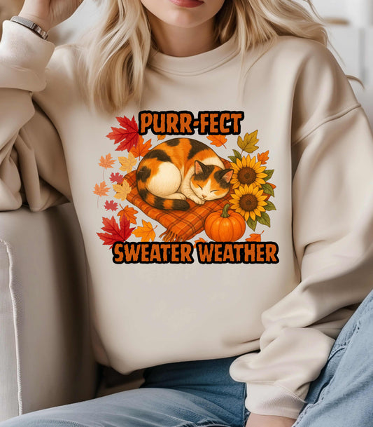 Purr-Fect Sweater Weather Sweatshirt Cute Fall Crewneck