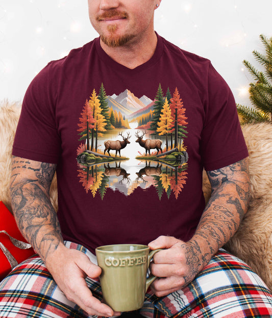 Autumn Wilderness Elk Reflection Unisex T-Shirt