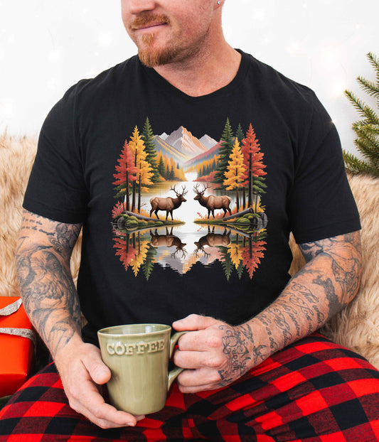 Autumn Wilderness Elk Reflection Unisex T-Shirt