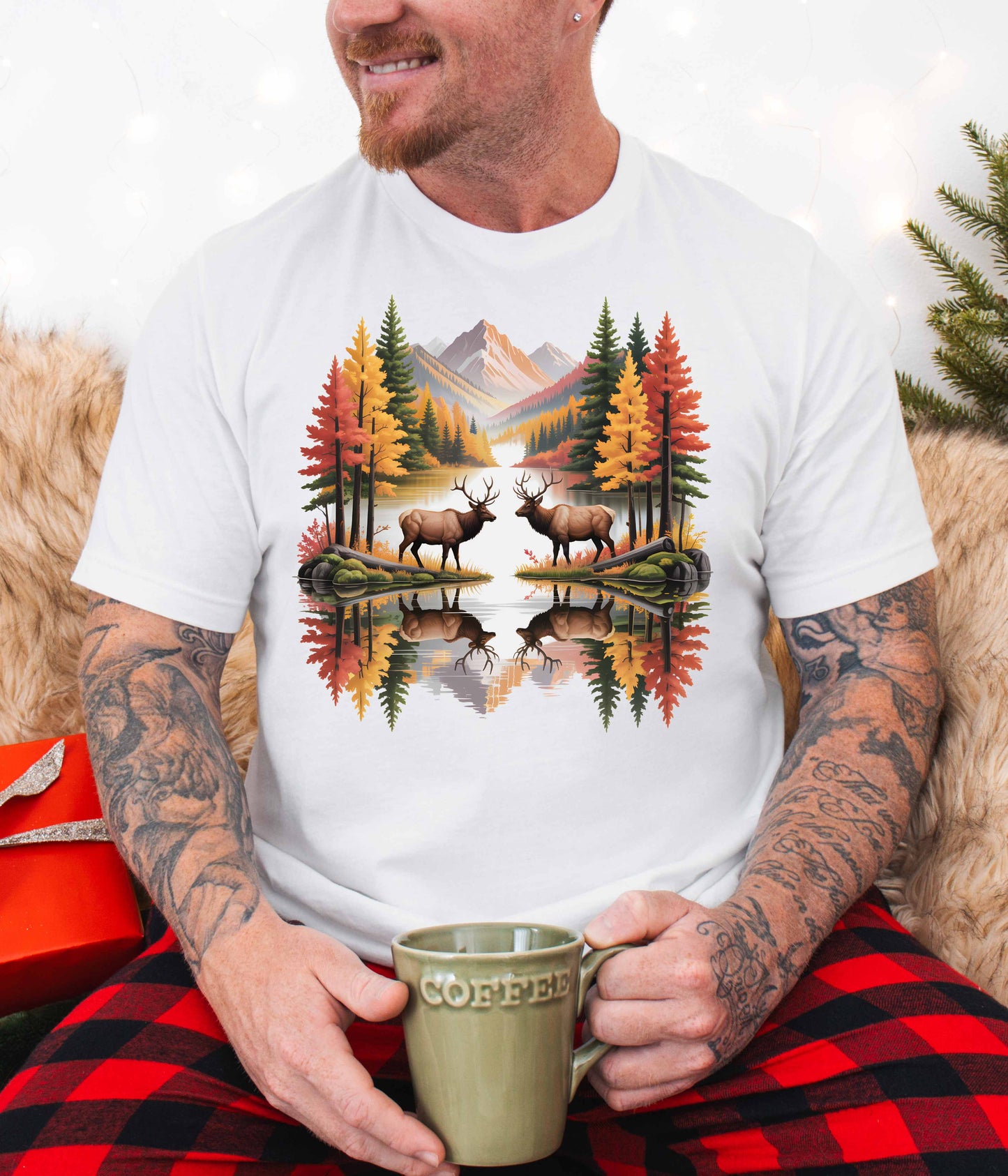 Autumn Wilderness Elk Reflection Unisex T-Shirt