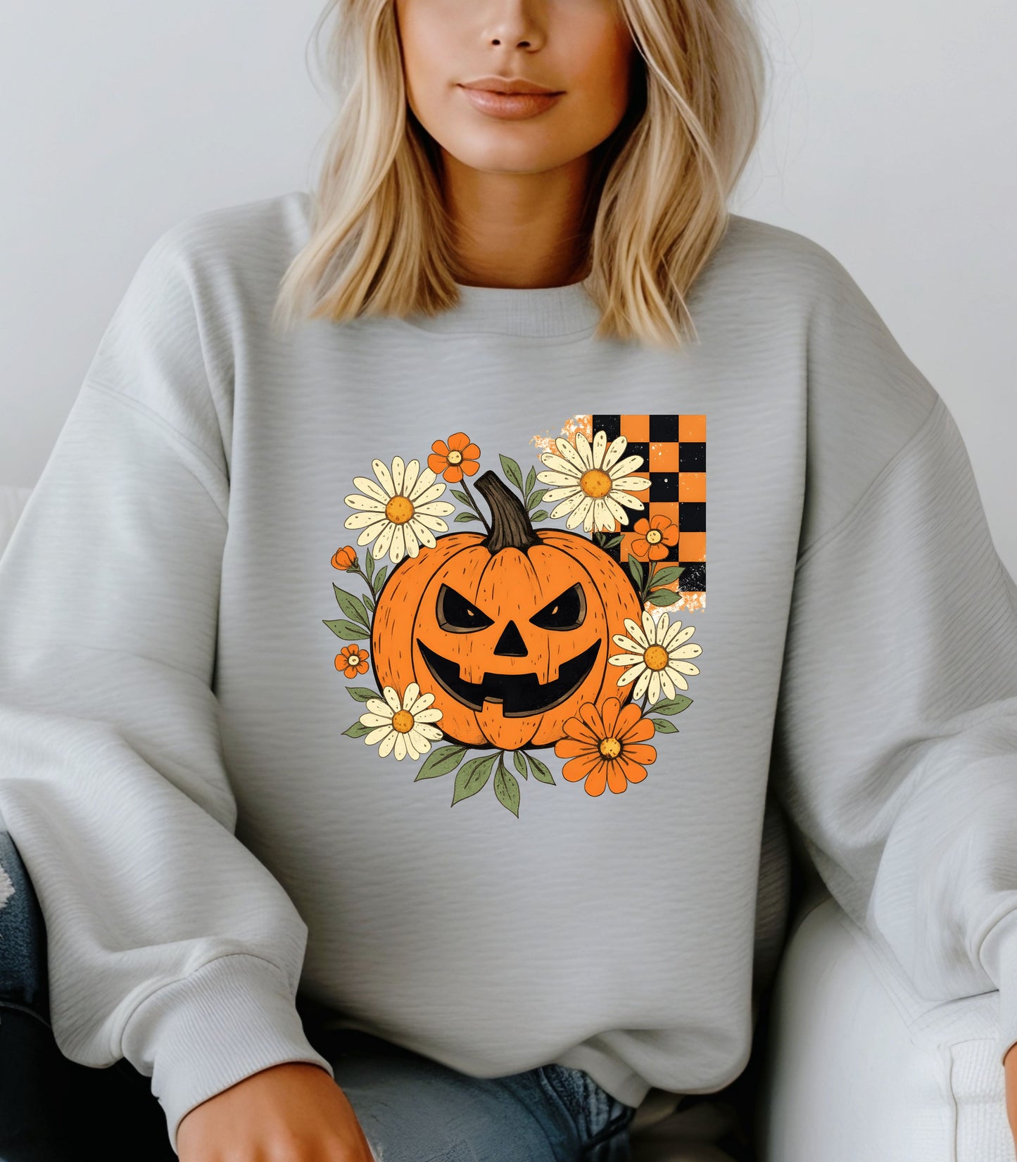 Smiling Jack O’Lantern Pumpkin Shirt | Cute Halloween Floral Sweatshirt