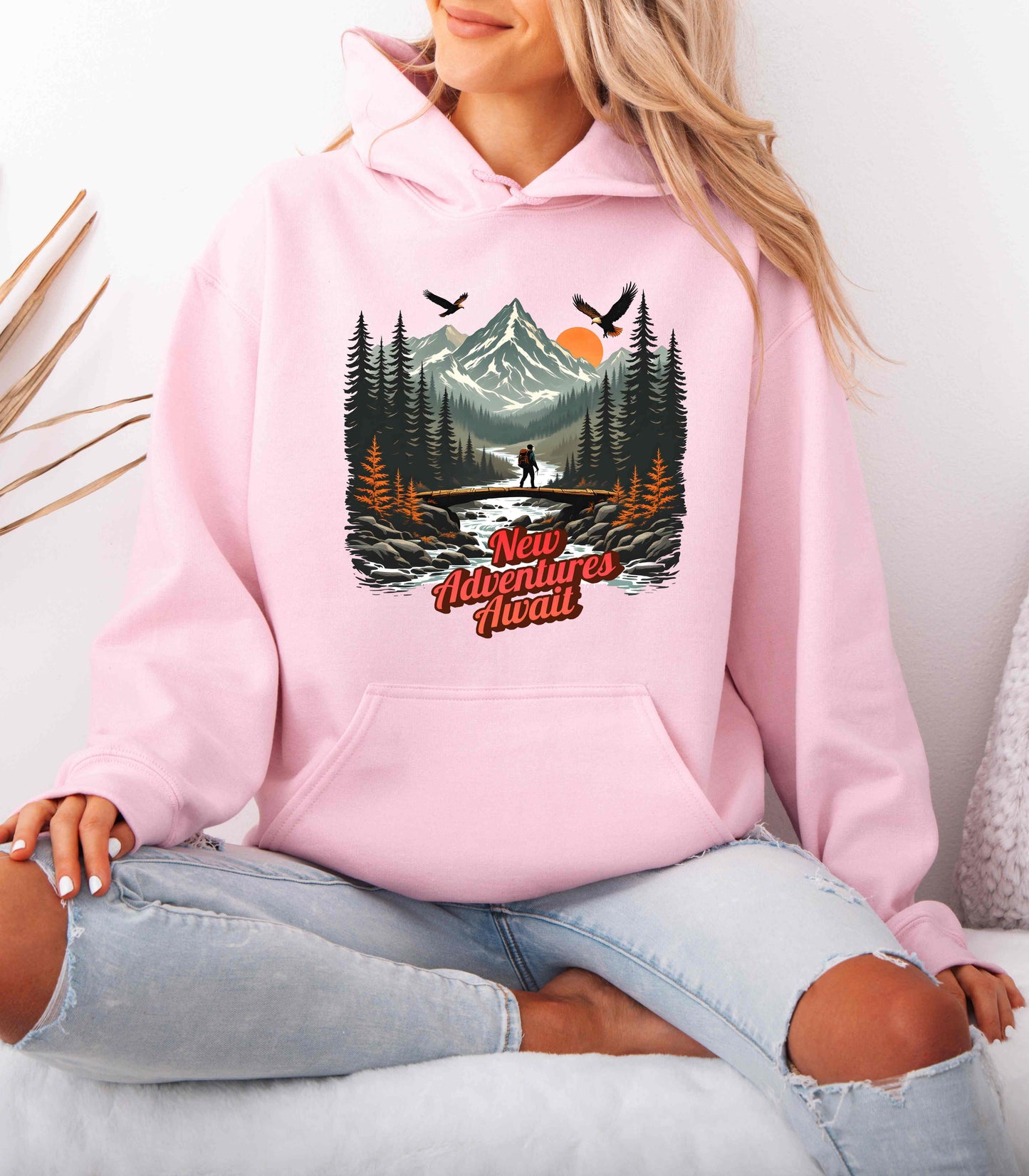 New Adventures Await Hoodie for Women | Mountain Hiking Adventure Sweatshirt
