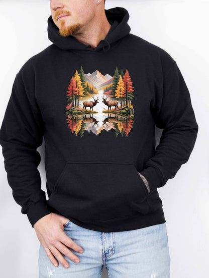 Autumn Elk Mountain Hoodie – Wildlife Nature Scene Sweatshirt