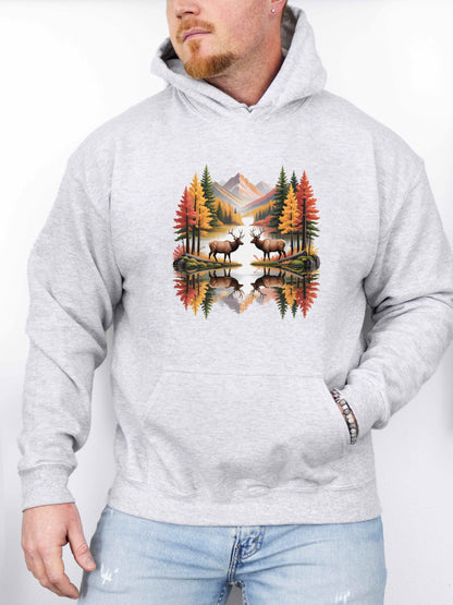 Autumn Elk Mountain Hoodie – Wildlife Nature Scene Sweatshirt