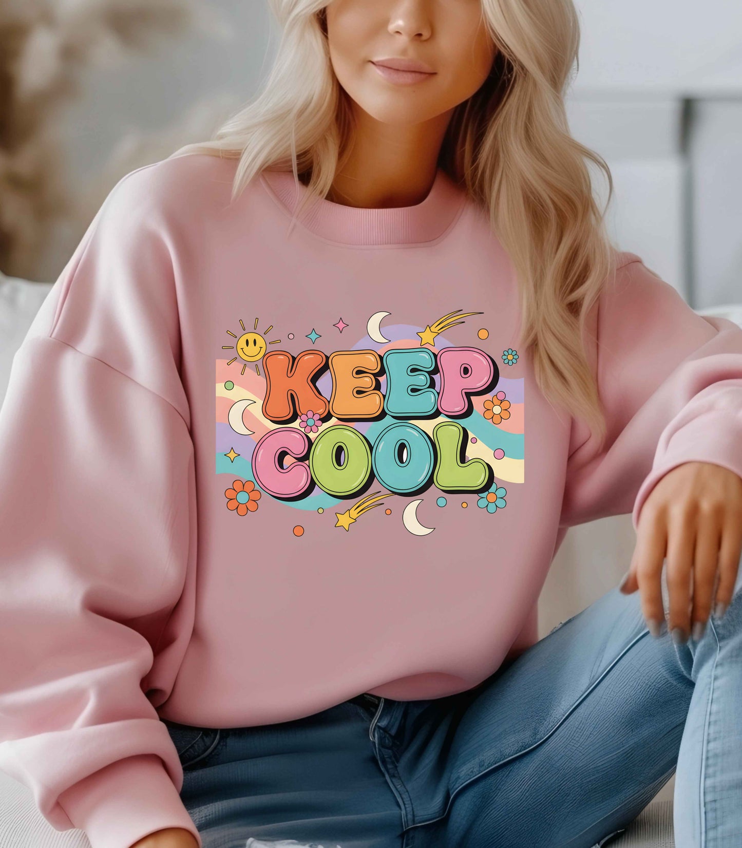 Keep Cool Retro Crewneck Sweatshirt – Unisex Vintage 70s Style