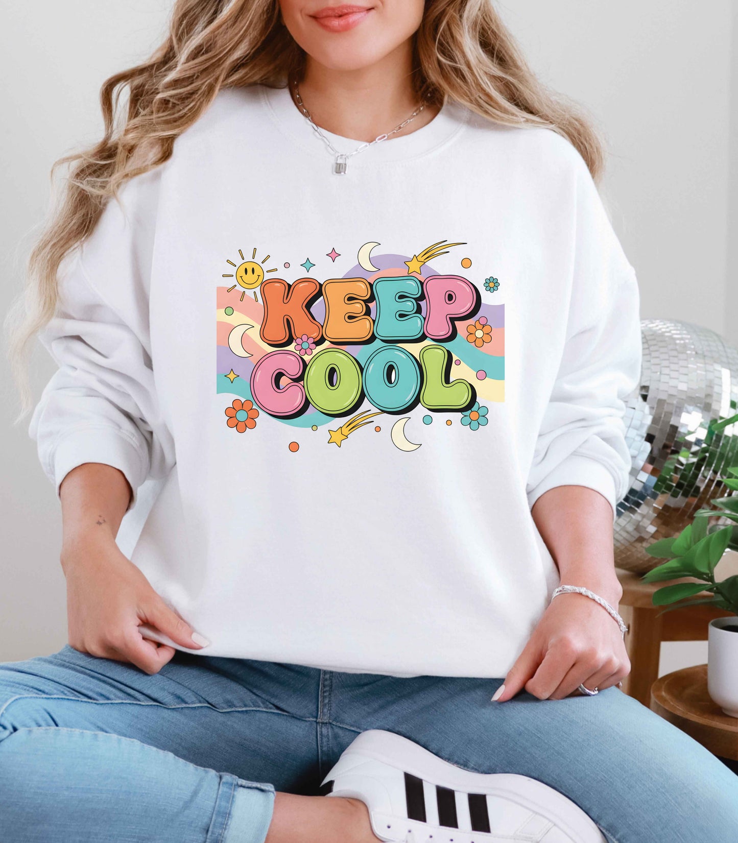 Keep Cool Retro Crewneck Sweatshirt – Unisex Vintage 70s Style