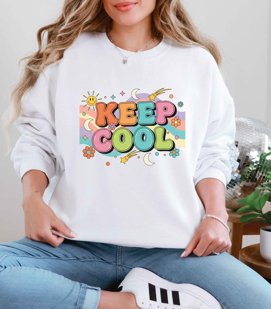 Keep Cool Retro Crewneck Sweatshirt – Unisex Vintage 70s Style