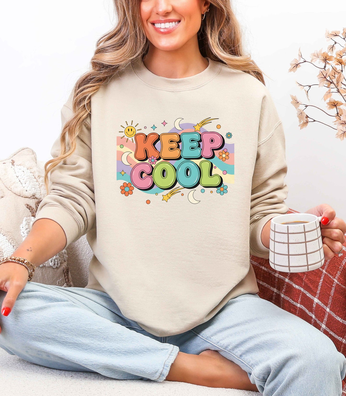 Keep Cool Retro Crewneck Sweatshirt – Unisex Vintage 70s Style