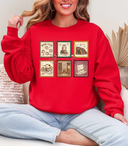 Book Club Crewneck Sweatshirt – Cozy Literary Stamp Design Unisex