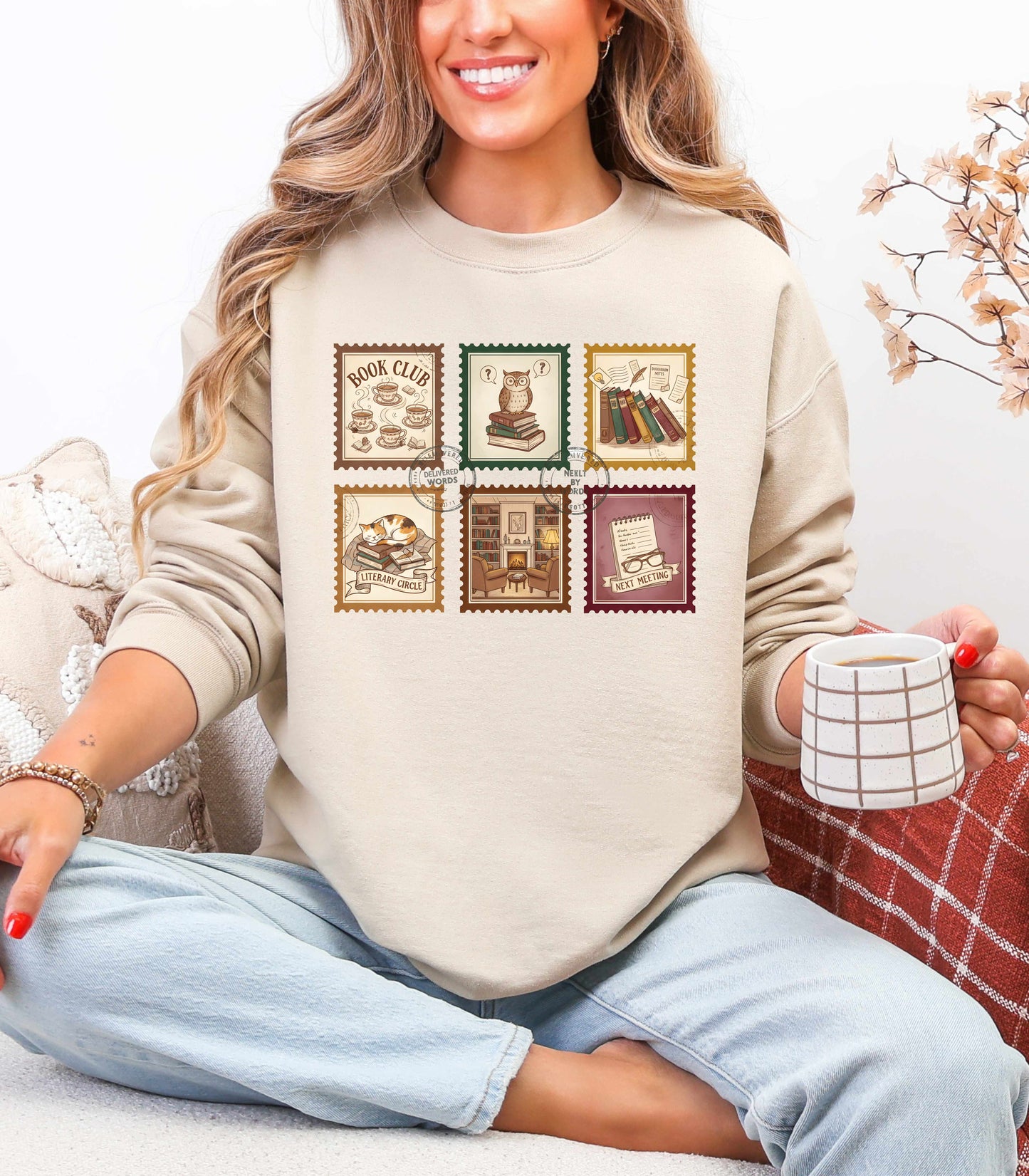 Book Club Crewneck Sweatshirt – Cozy Literary Stamp Design Unisex