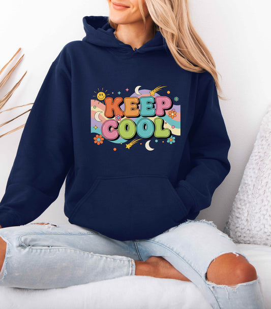 Keep Cool Hoodie – Retro 70s Style Unisex Graphic Hooded Sweatshirt