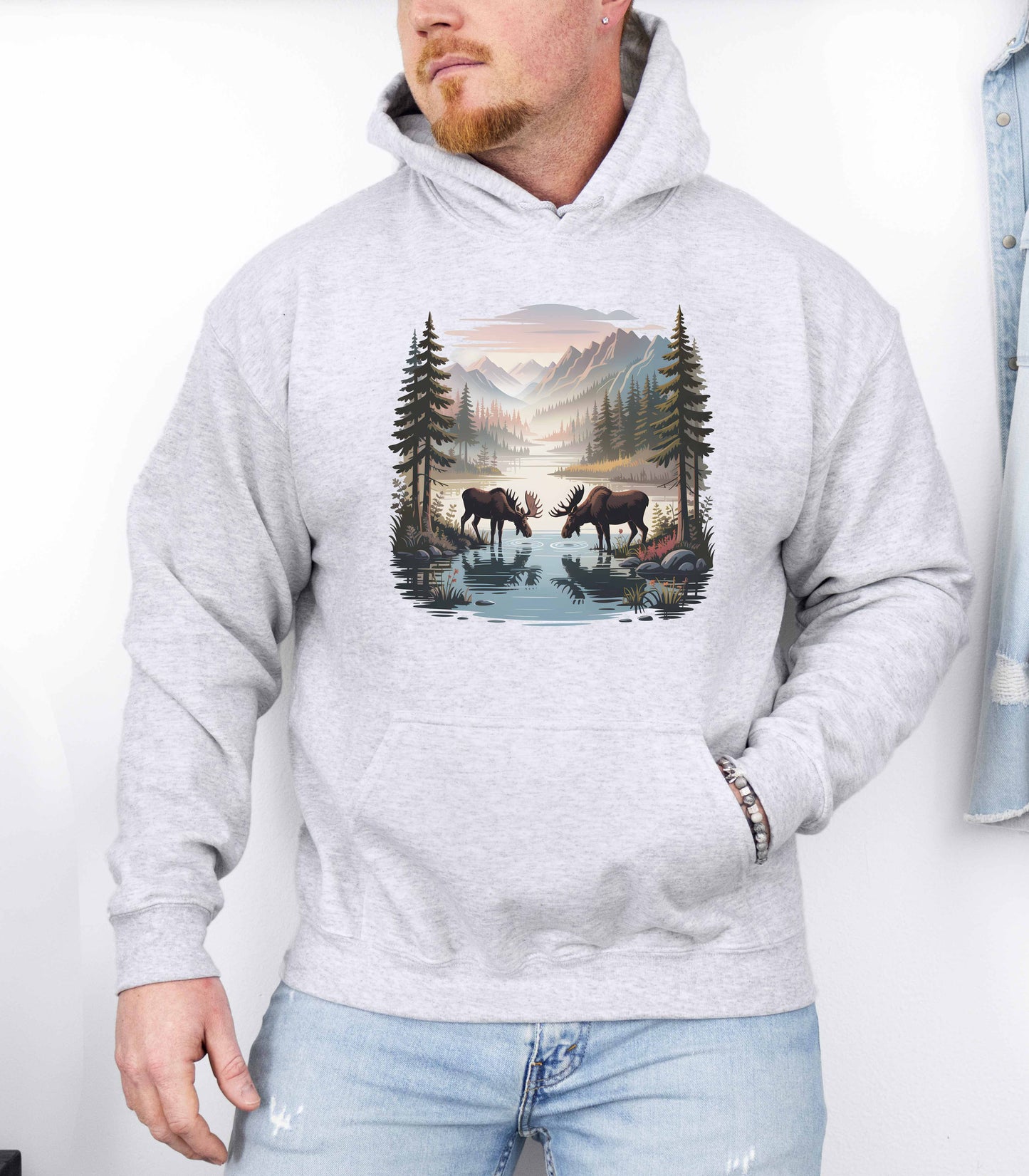 Moose Wilderness  Hooded Sweatshirt | Nature Mountain Landscape Unisex