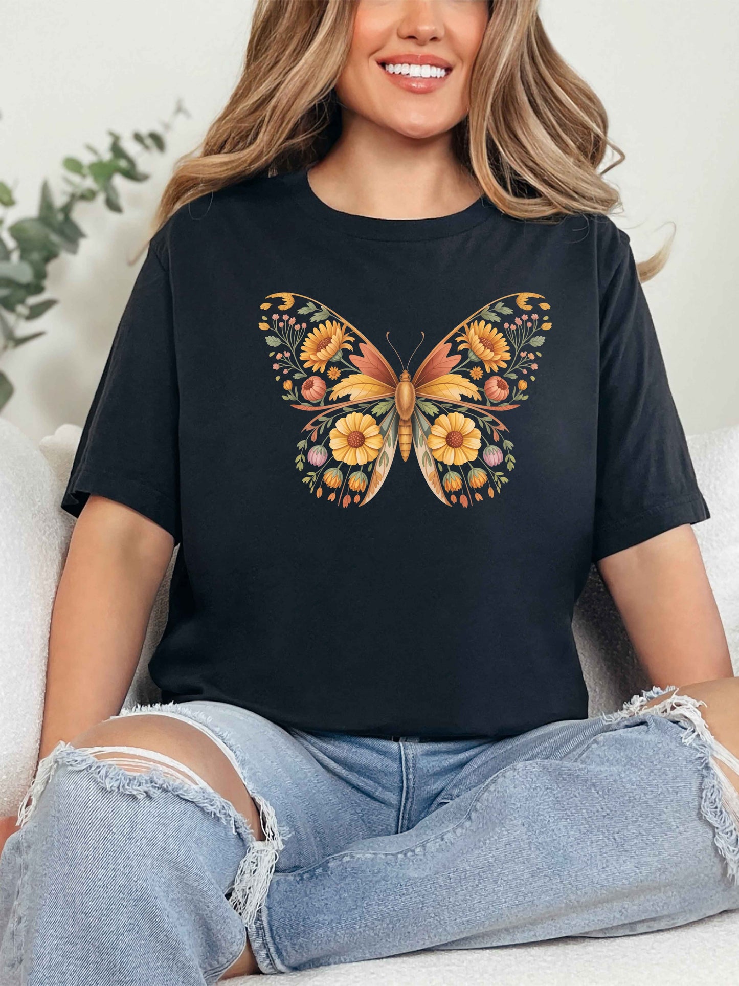 Floral Butterfly Shirt | Vintage Botanical Butterfly Sweatshirt & Tee