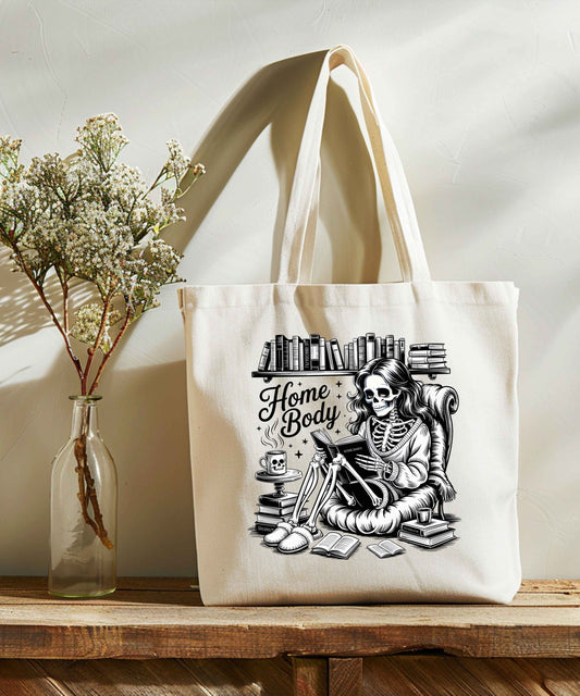 Home Body Tote Bag | Skeleton Reading Book Lover Canvas Tote