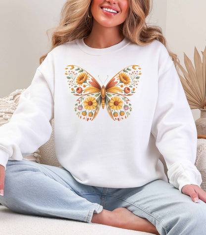 Boho Style Floral Butterfly Crewneck Sweatshirt