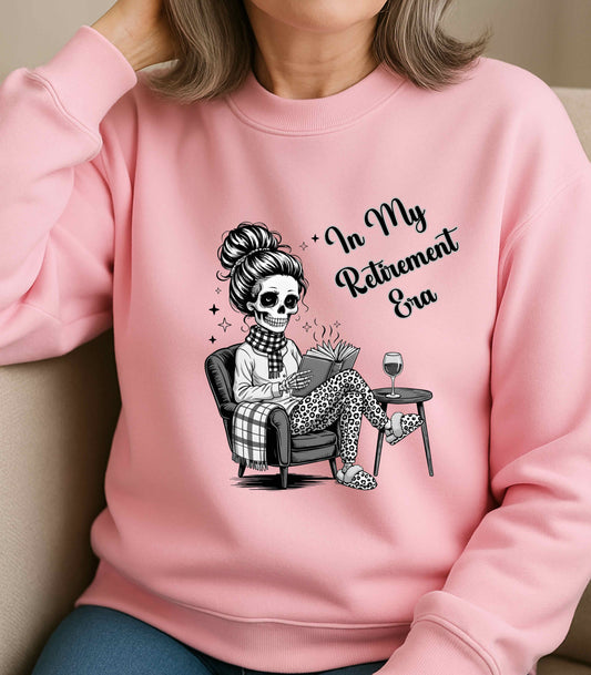 In My Retirement Era Skeleton Graphic Sweatshirt – Cozy Funny Pink Crewneck