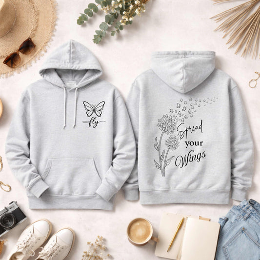 Spread Your Wings Butterfly Hoodie, Inspirational Women's Hoodie, Nature Lover Hoodie, Cottagecore Butterfly Sweatshirt, Motivational Quote HoodieUnisex Heavy Blend™ Hooded Sweatshirt