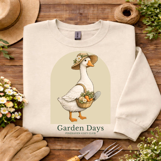 Garden Days Goose Crewneck Sweatshirt, Cottage core Crewneck, Pinehaven Cozy Club, Cozy Aesthetic Sweatshirt, Spring Garden Pullover