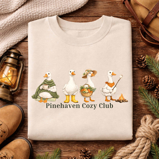 Pinehaven Cozy Club Crewneck Sweatshirt, Cottage core Goose Crewneck, Cozy Aesthetic Sweater, Nature Inspired Pullover, Rustic Lifestyle Clothing
