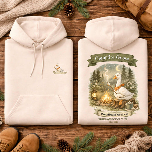 Campfire Goose Hoodie, Cottage core Nature Hoodie, Funny Goose Campfire Design, Outdoor Camp Club Hoodie, Pinehaven Cozy Club