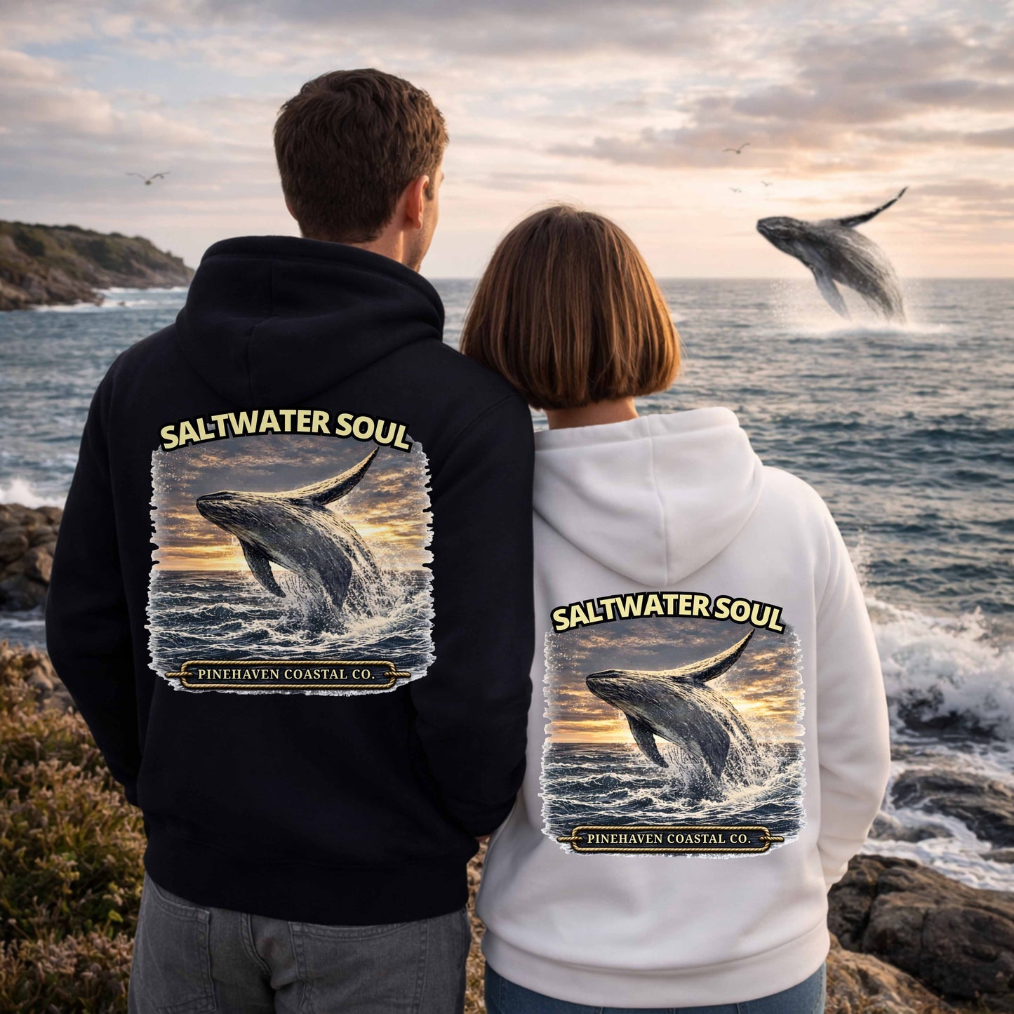 Saltwater Soul Whale Hoodie, Pinehaven Coastal Co Hoodie